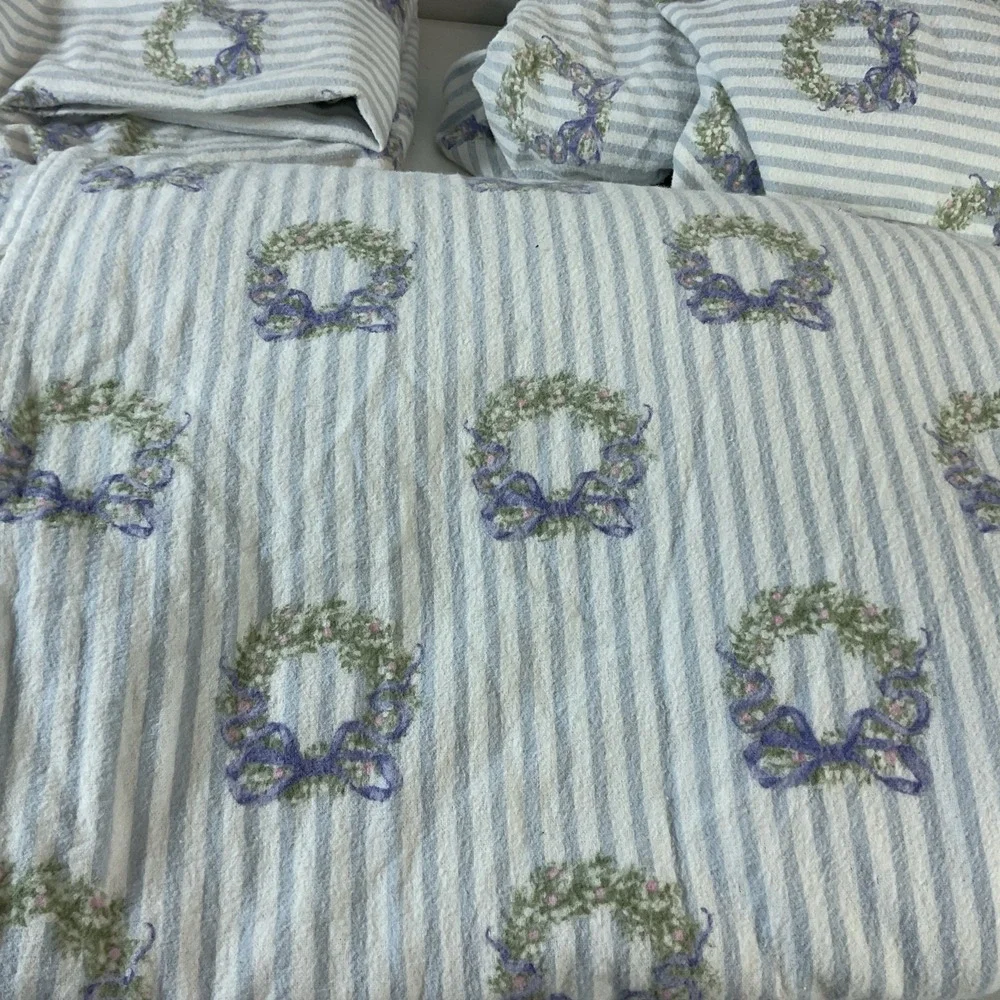 Pottery Barn Teen‎ Georgia Wreath Organic Flannel Sheet Set TWIN XL Winter Sham